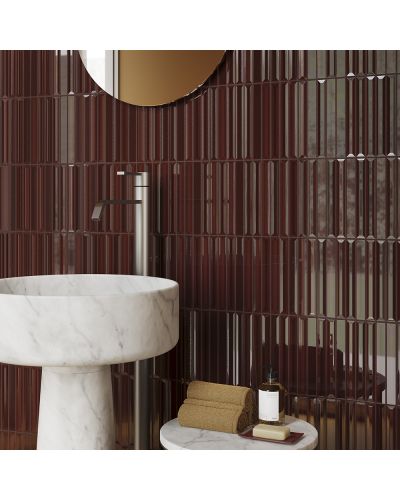 red dimensional wall tile in bathroom