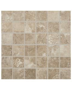 STONE FICTION 2X2 SQUARE MOSAIC TRAVERTINE COFFEE UNPOLISHED