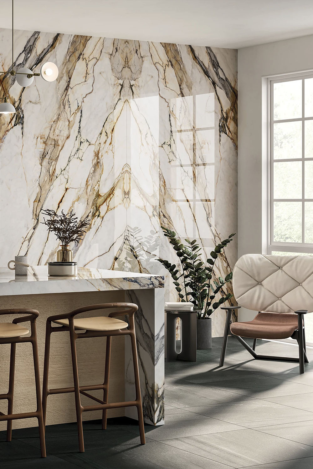 marble porcelain tile slab in kitchen