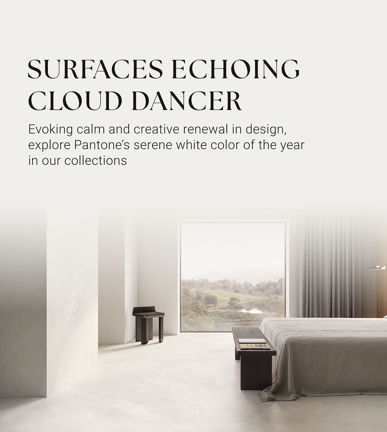 banner for pantone 2026 color of the year cloud dancer serene white