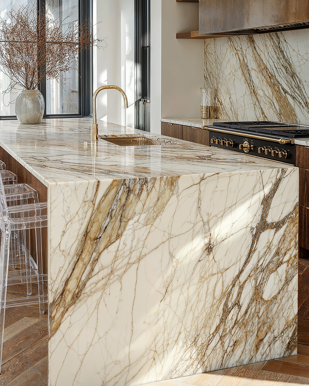 natural stone marble in warm kitchen countertop