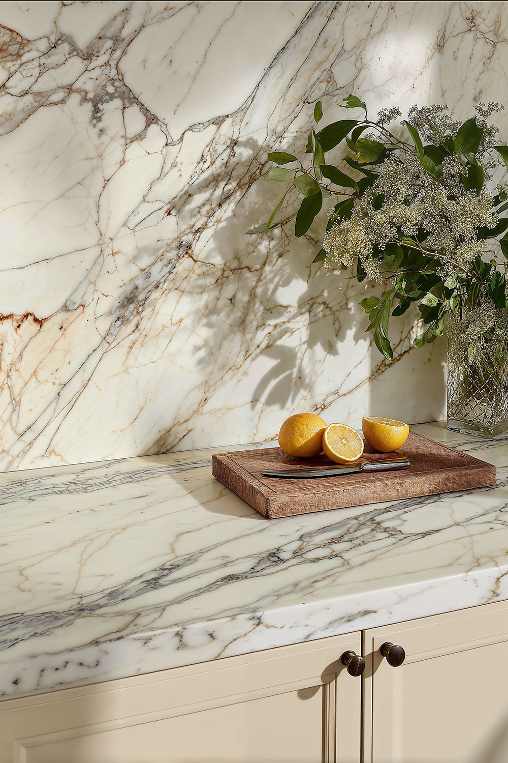 natural stone marble in warm kitchen countertop