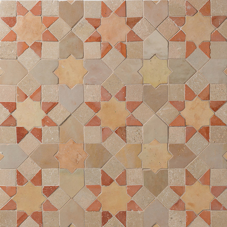 zellige and mixed limestone mosaic tile
