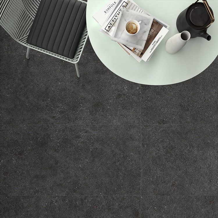 stone look porcelain dark grey large format