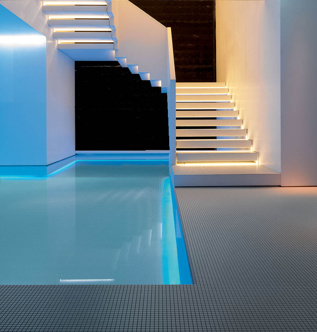 black and white indoor pool tile moody and contemporary modern aesthetic 