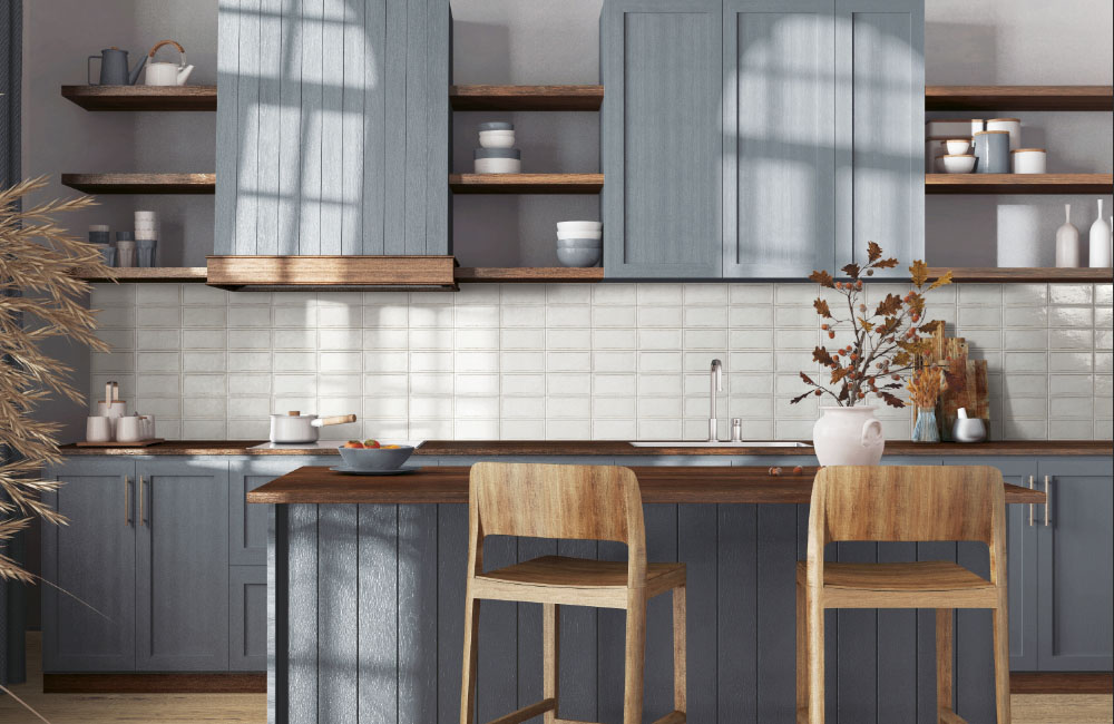 white backsplash in cozy kitchen