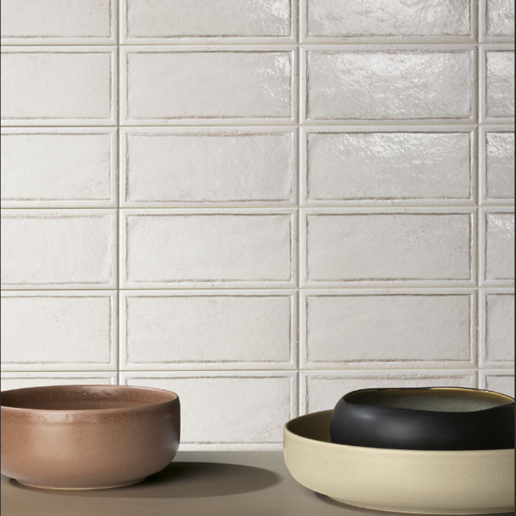 shagreen and boardered small rectangular pattern tile for kitchen backsplash