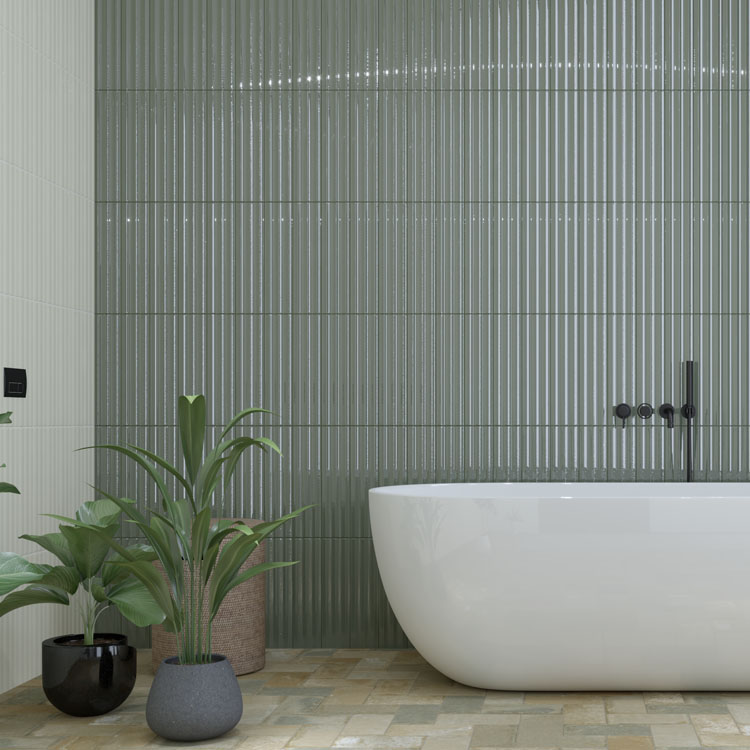 dimensional blue green subway tile